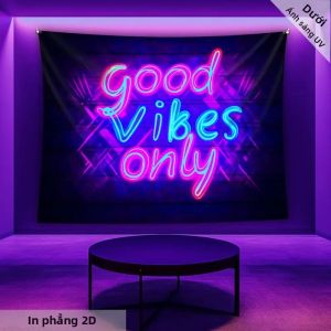VIKAMA Good Vibes Only Neon Text Tapestry Blacklight UV Reactive Treo Tường Cho Phòng Ngủ Ký Túc Xá Trang Trí Thẩm Mỹ Cho Bữa Tiệc