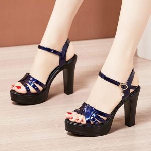 Summer High Heel Thick Heel Sandals Womens 2025 Waterproof Platform Blue Large Size 4143 Open Toe Sandals Casual Slip-On Shoes