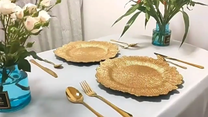 Piring Gold Dekorasi Pesta / Piring Emas Cantik / Piring Makanan Barat