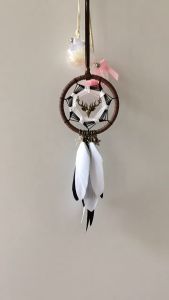 Dây Treo Dream Catcher Lưới Bắt Giấc Mơ Đính Lông Vũ Hình Đầu Hươu Trang Trí Nhà Cửa Xe Hơi