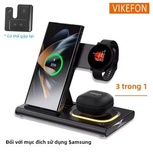 Đế Sạc Không Dây Có Thể Gập Lại 3 Trong 1 LED Cho Samsung Galaxy S24 S23 S22 Watch 6 5 4 Active 2 & Buds - Trạm Sạc Nhanh Có Đầu Nối Type-C
