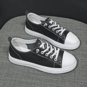 Casual Leather Slip-On Womens Shoes Soft Bottom Flat Bottom Board Shoes Spring Summer New Style round Toe mid Heel Rubber Sole