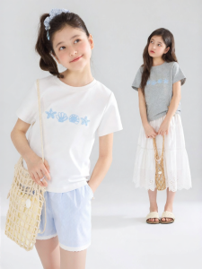 MUCMUKN | Cool Texture Cotton With Shell Strap And Embroidery Girls Short Sleeve Tshirt
