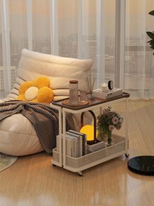 Modern Minimalist Double Layer Mobile Side Table Bedside Storage Rack Living Room Sofa Tea Table Organizer Snack Shelf SVAGO