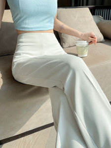 Fashion High End French Design High Waisted Draped Side Zipper Ice Silk Trousers
