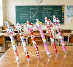 Sanrio | 0.5mm Gel Pen Hello Kitty Acrylic Press Pen Cute Cartoon Kawaii Stationery School Office Supplies Black Ink Pens for Kids Girls