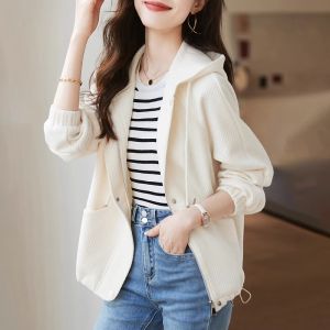 Fashionable French Style Short Jacket High-end Loose Long Sleeve with Hood New 2026