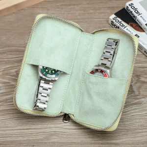 CONTACTS FAMILY Luxury Men Watch Storage Case Leather 2 Slots Portable Pouch Travel Watch Display Case as Gift for Father