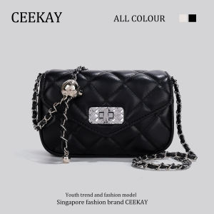 Ceekay กระเป๋าใบเล็กคุณภาพสูงกระเป๋าผู้หญิงกระเป๋าสายโซ่ลายข้าวหลามตัดทรงกลมเล็กกระเป๋าสะพายข้างมินิกระเป๋าทรงสี่เหลี่ยมใบเล็กสีดำ
