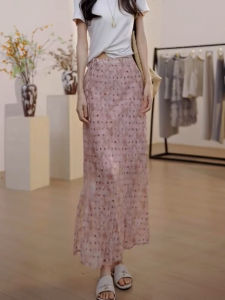 MANMI | Chân Váy Dài Phong Cách Pháp In Hoa Cao Waist Giảm Béo Dễ Thương