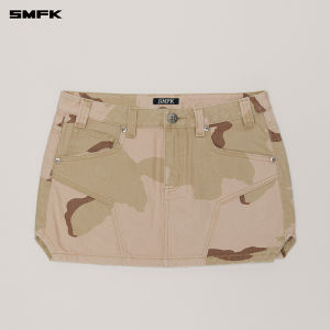 SMFK | Camouflage Vintage Cotton Frayed Denim Skirt