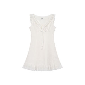 Sweet Niche Lace Hollow Design Short Sleeved Dress