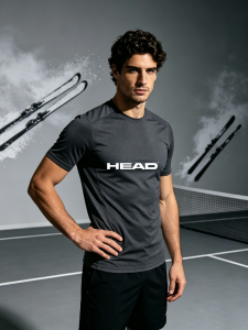 HEAD | HEAD Men T‑Shirt Crew Neck Short Sleeve Loose Oversized Tee Chest Side Sleeve Letter Graphic Top For Sports Street Daily Wear