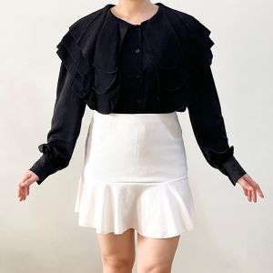 ECLAIRE 003 Kemeja Shirt Satin Layered Collar Longsleeves Kerja Kantor Classy Korea Pesta Import xaoo
