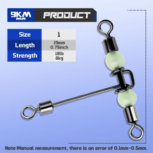 9KM 10Pcs 3 Way Fishing Swivels with Glow Beads T-Shape Heavy Duty Cross-line Swivel for Saltwater Freshwater Rig