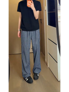 Vintage Plaid Loose Wide-leg Pants Breathable Chiffon Quick-dry Straight-leg Trousers