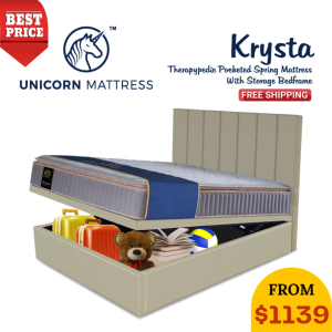 Unicorn Krysta Therapypedic Pocketed Spring Mattress +  Storage Bed Frame Bundle  882/888