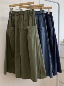 Super Plus Size 150.00kg Japanese Style Workwear Skirt Womens Plus Size Ladies Summer Loose High Waist Large Pocket Retro Split Skirt 2
