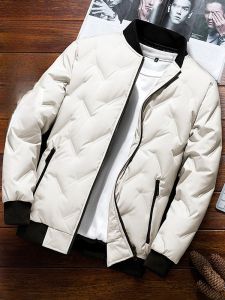 ROMON | แจ็คเก็ตขนเป็ดน้ำหนักเบาสไตล์บейซบอลฤดูหนาวสำหรับผู้ชาย แจ็คเก็ตขนเป็ดกันหนาว กางเกงขายาวแบบลำลอง สไตล์บ้านๆ