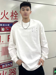 White Japanese Style Long Sleeve Mens T-shirt Loose Fit Pure Cotton Inner Wear Base Shirt Breathable Youth Trend Autumn New