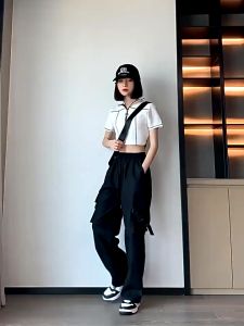 Plus Size 21-44 Street Style Cargo Pants for Women High Waist Leggings With Pocket Casual Sports Trousers