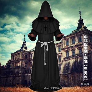 【♡Lovely girls house♡】Horror Grim Reaper Monk Robe Costume Hooded Cloak Dress Cosplay Adult Halloween Priest Costumes Scary Wizard