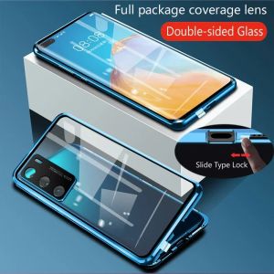 360 Full Protection Metal Magnetic Double Sided Glass Snap Lock Phone Case For Poco F3 F5 F6 M4 Pro 5G X3 X4 GT X6 Pro Lens Protection Back Cover Cases ﻿