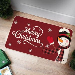 VIKAMA Rustic Farmhouse Christmas Door Mat Vintage Tree Snowflake Print Anti Slip Rug For Entryway Indoor Outdoor Xmas Decor