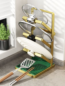 BW | No-Drill Kitchen Pot Lid Holder Wall-Mounted Cutting Board Stand Cutting Mat Holder Rack for Knife And Spatula Storage Organizer