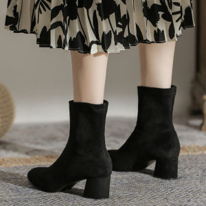 Ielgy mũi nhọn khởi động Đen 4.5cm cao gót bốt cổ thấp cho phụ nữ