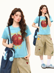 WILDAZI | Fruit Print Regular Shoulder T-Shirt Slim Fit Slightly Loose