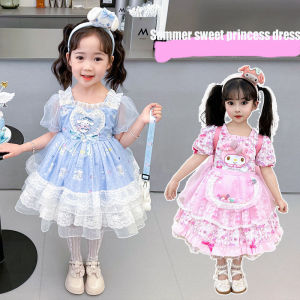 ULEEK Christmas Anime Sanrios My Melody Girls Lolita Dress Cinnamoroll Summer Child Fashion Princess Skirt Sweet Veil Birthday Party Dress Gift