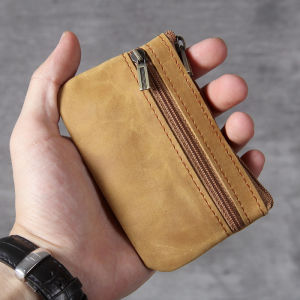 New Retro Handmade Leather Drivers license Pouch First layer Cowhide Mini Small Change Card Holder Coin Zipper Bag slim Pouches Wallet