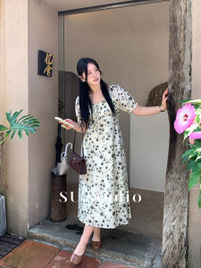 Elegant Summer French Floral Print Maxi Dress High Waist Slimming Womens plus Size Tea Break Casual Fashion Long Skirt