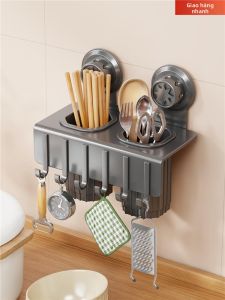 WUBUWEI | Tấm Đựng Đũa Treo Tường Có Khả Năng Thoáng Khí và Xả Nước Sử Dụng Cốc Hút Chân Không Không Cần Khoan