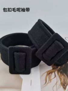 Cuff Sleeve Tab Wrist Strap Double-Sided Woolen Coat Cuff Drawstring Black Bag Buckle Tie up Decorative Drawstring Accessories