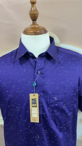 VIỆT TIẾN SALE - Áo Sơ Mi Viettien Smart Casual Tay Ngắn Màu Hoa Văn Tím Form Regular Lai Ngang Quà Tặng Nam Công Sở