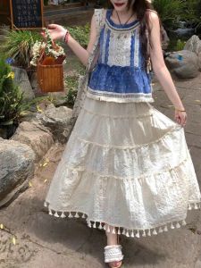 Bohemian Vacation Style Set Women Summer Polka Dot Color Block Vest Top High Waist Mini Skirt Two Piece Set Fashionable Casual Wear