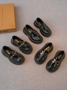 Princess Style Black Leather Shoes for Little Girls British Style Childrens Footwear Spring Autumn Season round Toe Rubber Sole