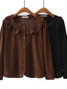 French Lace Trim Square Collar Loose Long Sleeve Shirt plus Size Women Spring Autumn Comfortable Belly Covering Top