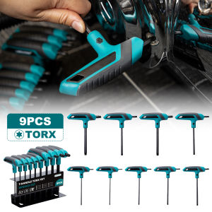9PCS T-Handle Torx Wrench Set T10-T50 Two-Tip Design Torx Star Wrench DIY & Auto Bike Repair Tool with Storage Rack