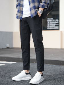 Summer Ice Silk Thin Nine Points Mens Casual Pants Elastic Slim Fit Korean Style Fashionable Youth Popular Zipper Waist