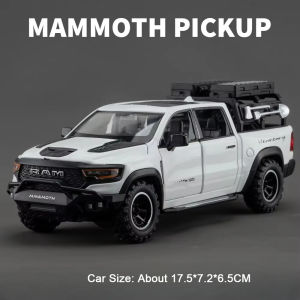 1:32 Scale Ram TRX Mammoth Pickup Car Model Diecast Alloy Toys with Sound Light Pull Back Doors Opened Camper Van Childrens Toy