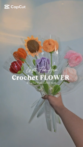 【Product Lab】Crochet Flower Stalk Individual Packaging Knitted Rose Sunflower Carnation Eternal Flower Gift for Mom Mothers Day Birthday Gift Graduation