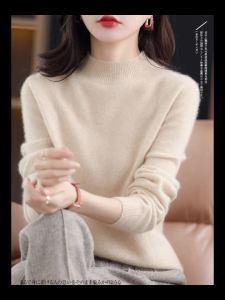 7lilong sleeve women clothing autumn winter pullover new fashion 100% merino wool sweater mock neck basic knitwear tops jerseys