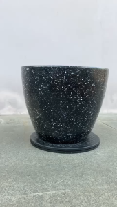 POT BUNGA GERABAH TANAH LIAT MOTIF SPRINKLE HITAM D30 T25 - GERABAH SPRINKLE D30 HITAM
