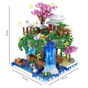 Creative Peach Blossom Pond ปราสาทซากุระ Tree House ดูชุดเมือง DIY Building Blocks อิฐของเล่นสําหรับเด็กผู้ใหญ่ของขวัญ