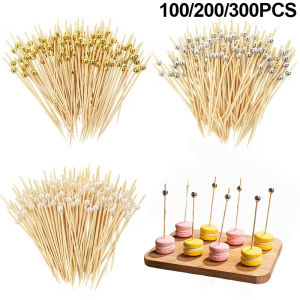 100/200/300PCS Disposable Bamboo Sticks Pearl Dessert  Buffet Fruit Toothpick Wedding Birthday Camping Supplie