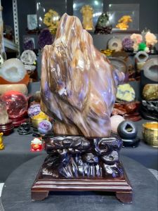 authentic kilat fossil tree with base玉化石 4.4kg💯天然树化玉石  玉化外皮光泽润滑✅ 螺旋🌀状纹路曲线美丽👍 层次深浅棕褐色🙌 🆓附送特制实木雕刻底座  高height: 36cm  宽width: 19cm x 12.5cm  重weight: 4.4kg  📍Johor Bahru 区可自行取货或邮寄服务