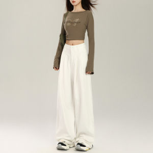 Black Pleated Wide Leg Jeans Womens High Waist Loose Slimming Short Straight Floor-Length Pants Casual Style Spring New